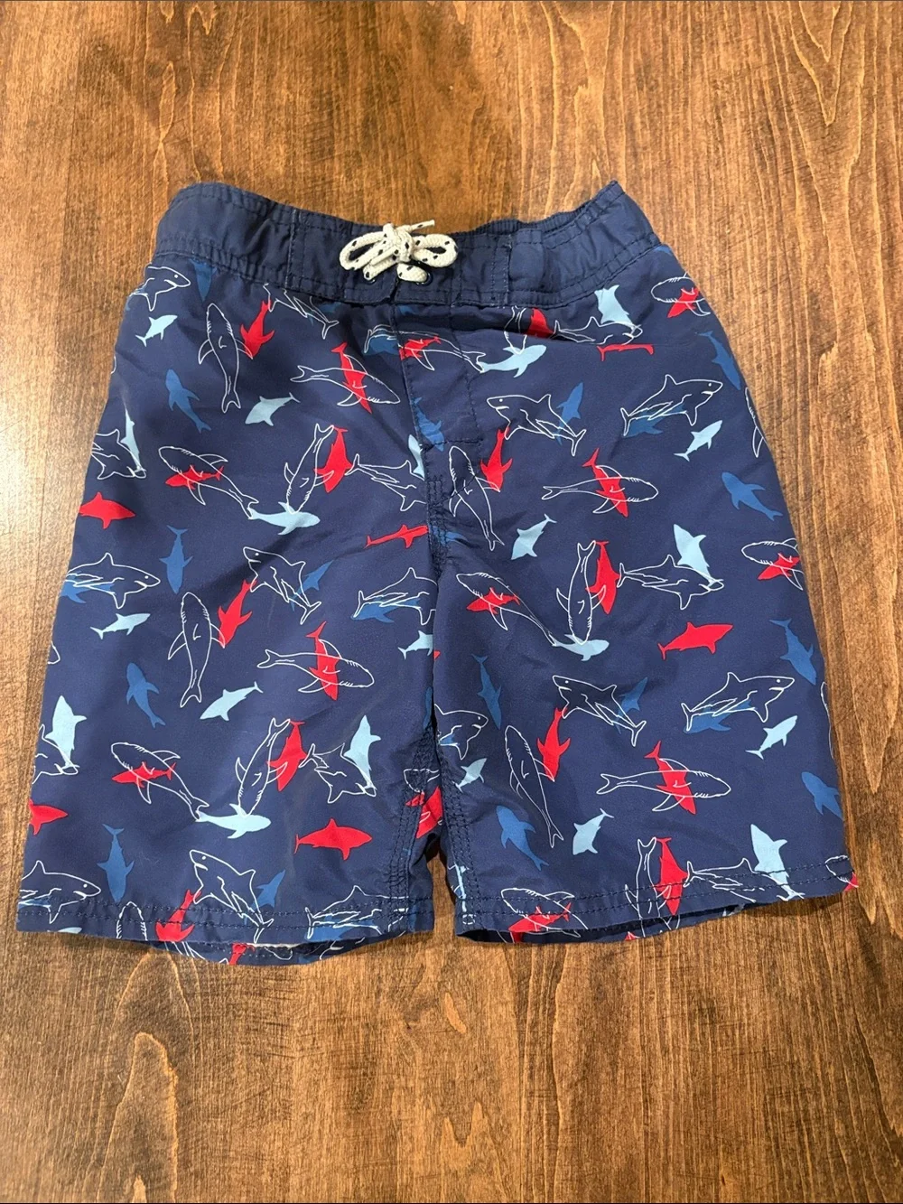 OshKosh B'gosh Navy Shark Swim Shorts with Red and Light Blue Accents